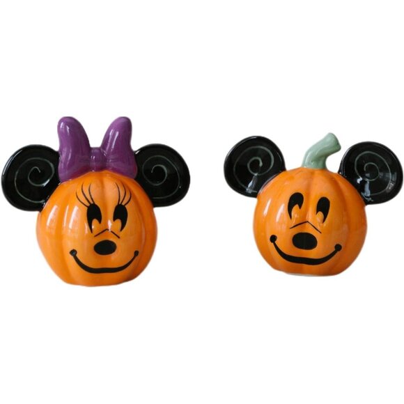 Disney Mickey & Minnie Mouse Jack O'lantern Salt & Pepper Shaker Set - NIB - Picture 1 of 9
